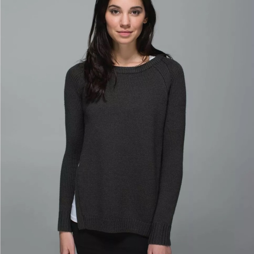 Womens Lululemon Yin To You Sweater  Side Slit Merino Wool Heathered Dark Wren 4